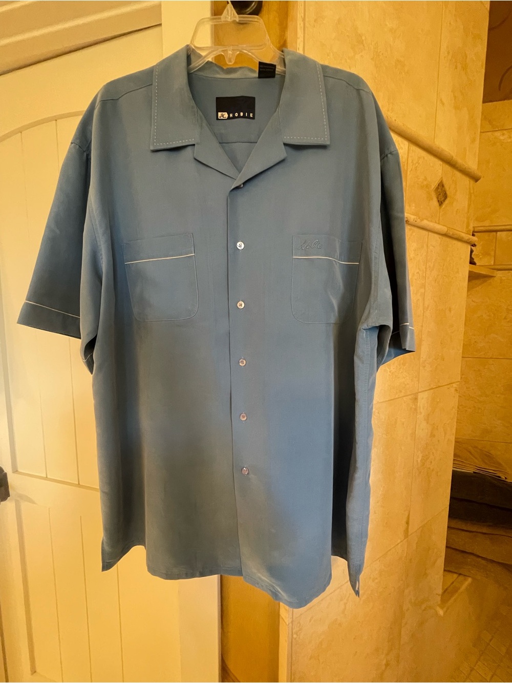Hobie Short-Sleeve Button-Down Shirt in Slate Blue
